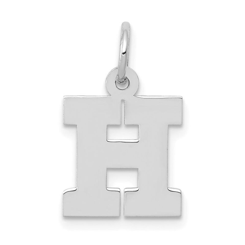 14k White Gold, Amanda Collection, Small Block Style Initial H Pendant
